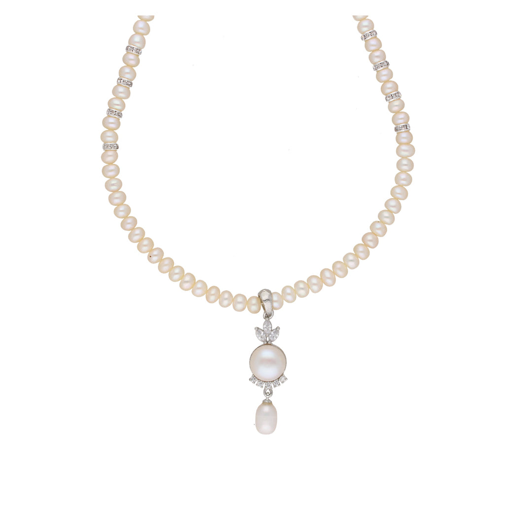 Elegant Fresh Water Pearl Pendant Set with CZ Accents, AA Quality