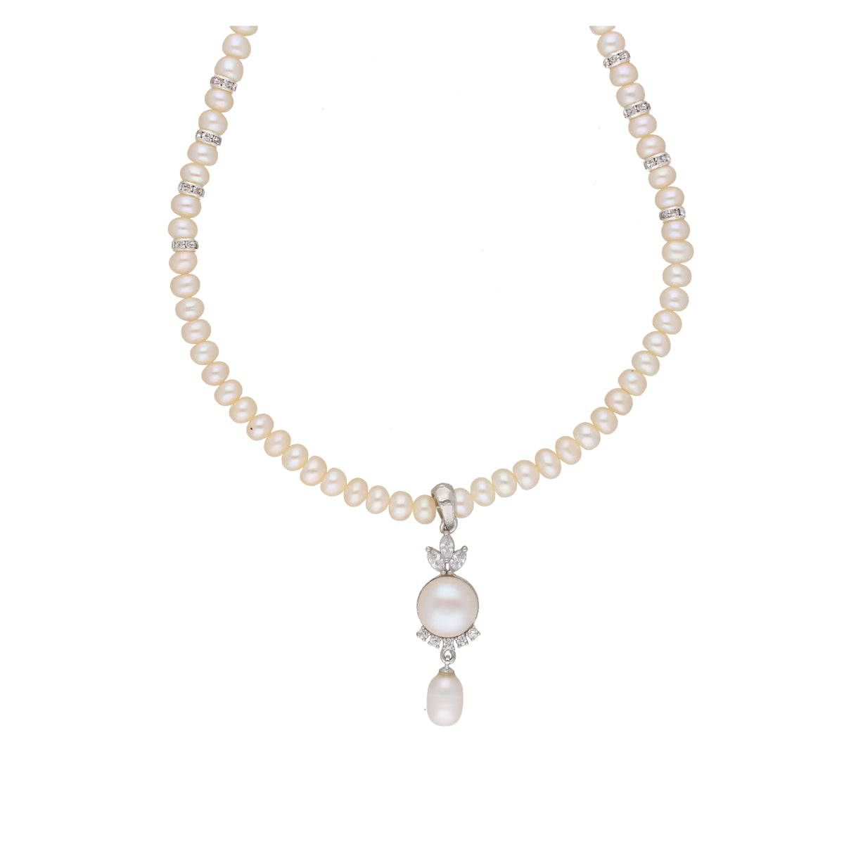 Elegant Fresh Water Pearl Pendant Set with CZ Accents, AA Quality