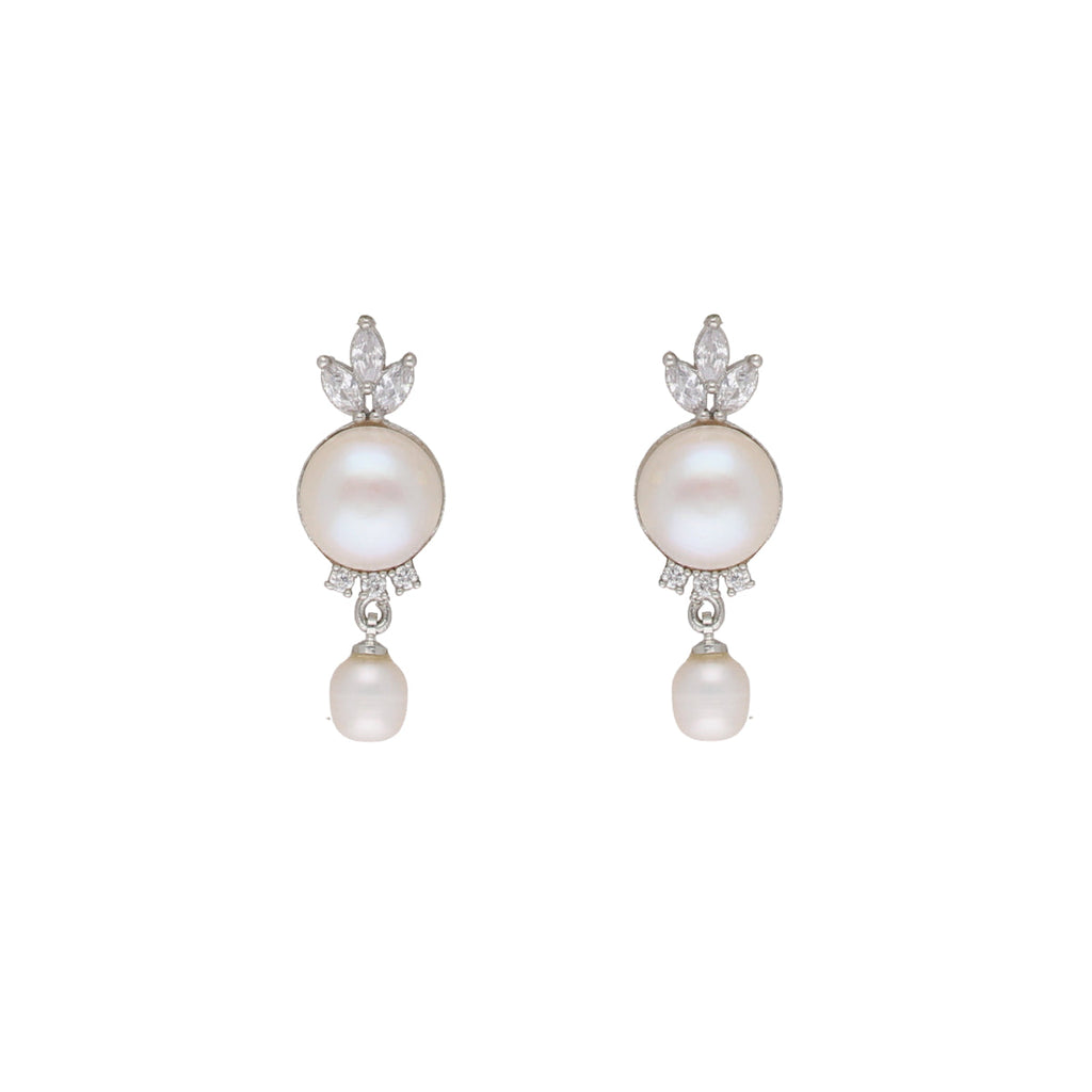 Elegant Fresh Water Pearl Pendant Set with CZ Accents, AA Quality