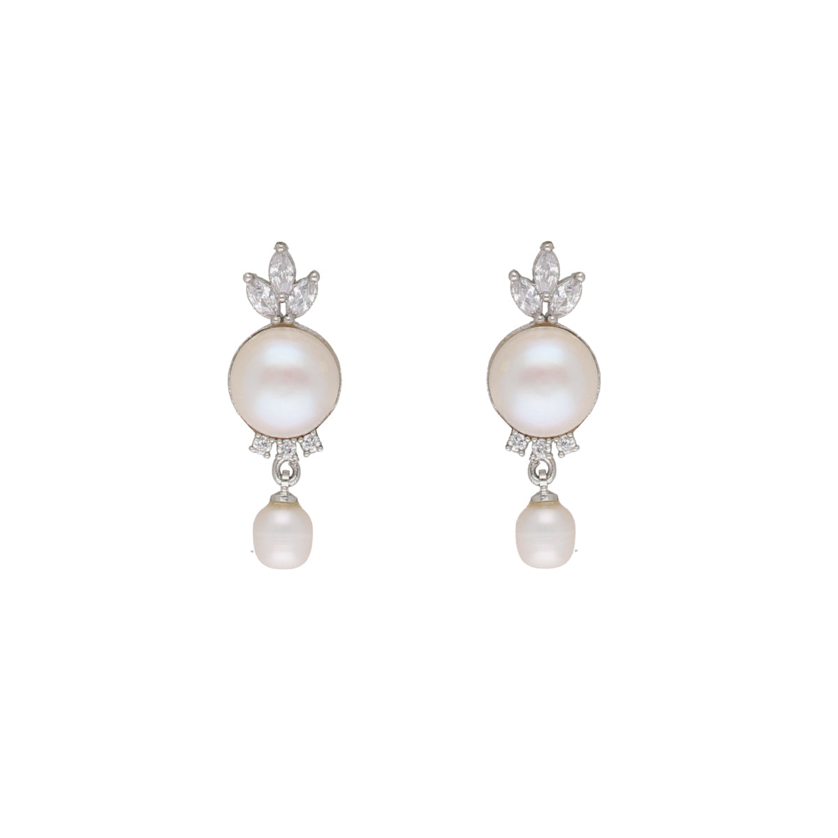Elegant Fresh Water Pearl Pendant Set with CZ Accents, AA Quality