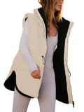 Women Fall Reversible Vests Sleeveless Sherpa Fleece Jacket Zip Up Hoodie Long Warm Winter Padded Coat Outerwear