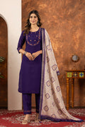 Purple Marina Silk kurta set with multi-thread hand embroidery, pants, and dupatta