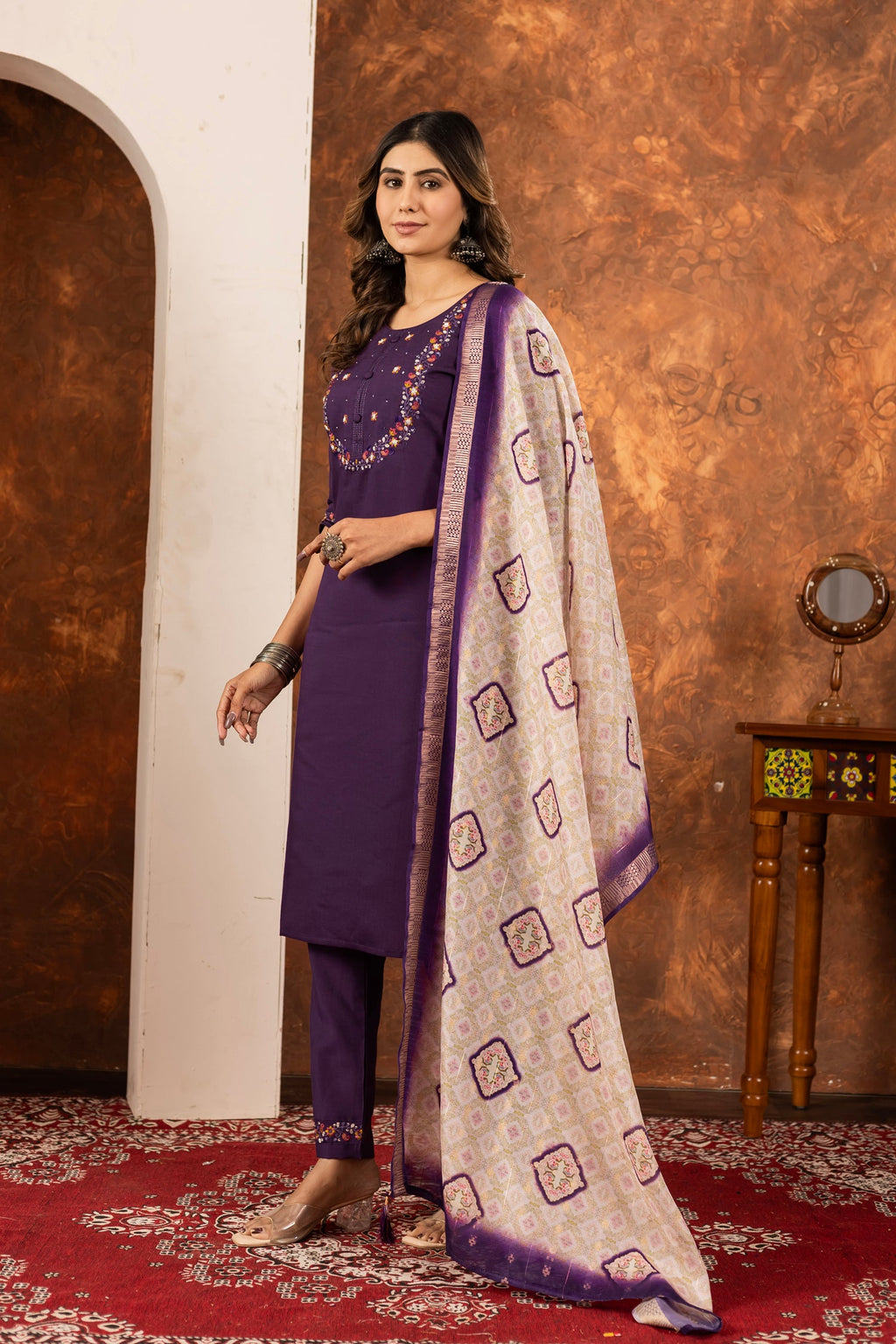 Wine Marina Silk Kurta Pant Set with Multi-Thread Hand Embroidery