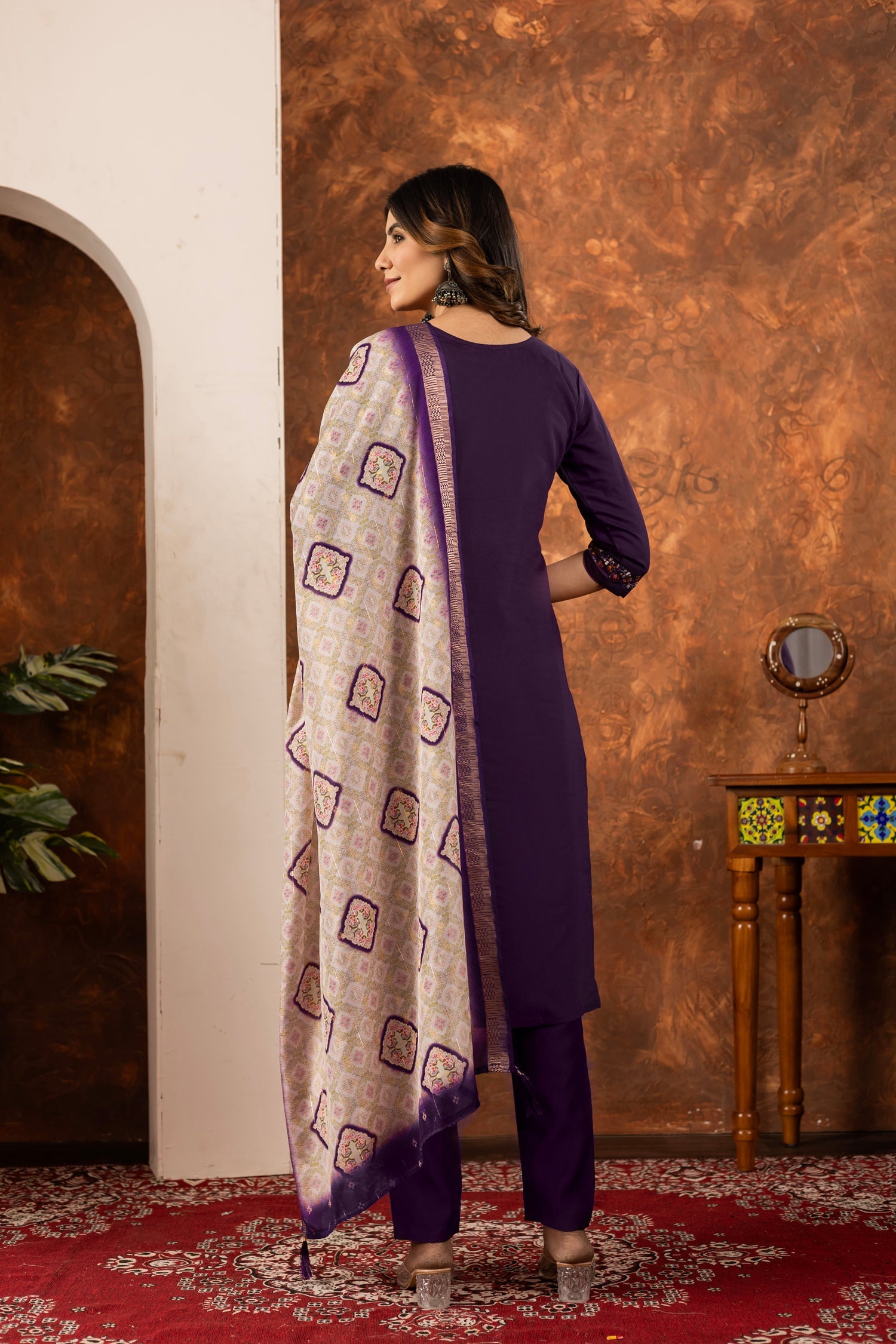 Wine Marina Silk Kurta Pant Set with Multi-Thread Hand Embroidery