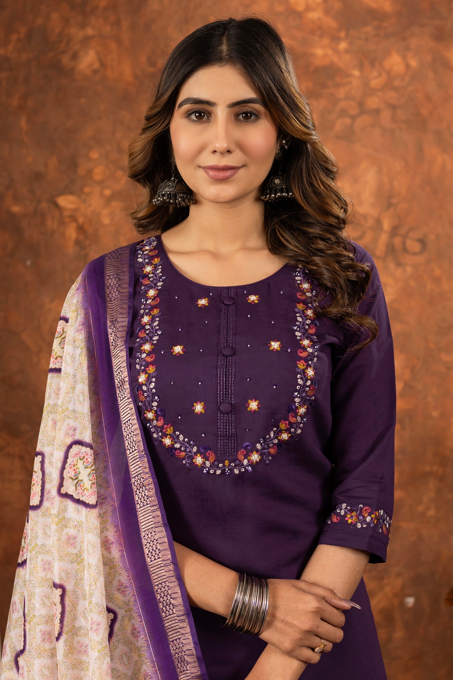 Wine Marina Silk Kurta Pant Set with Multi-Thread Hand Embroidery