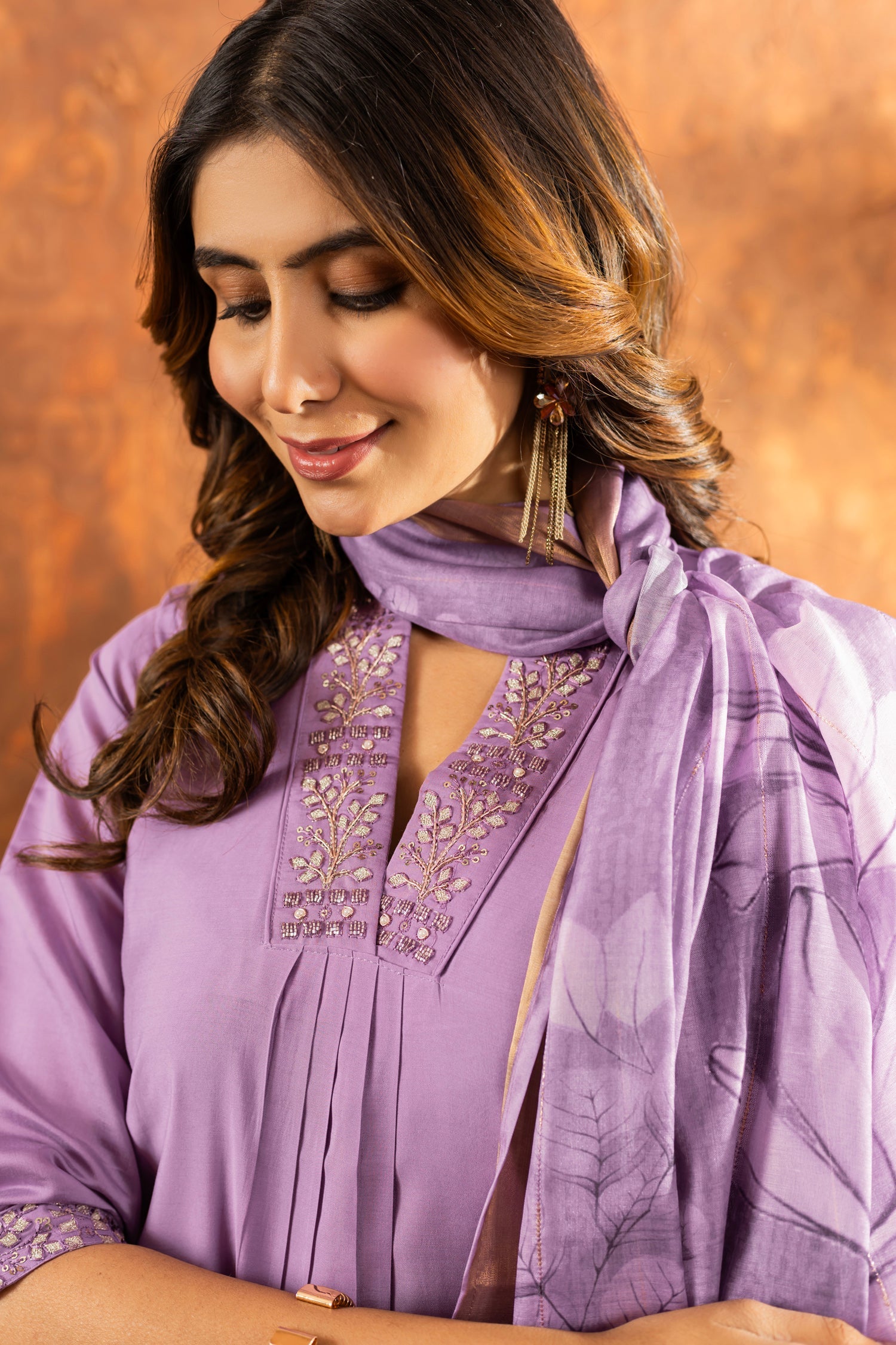 Lavender Roman Silk Kurta Pant Set with Sequins and Hand Work