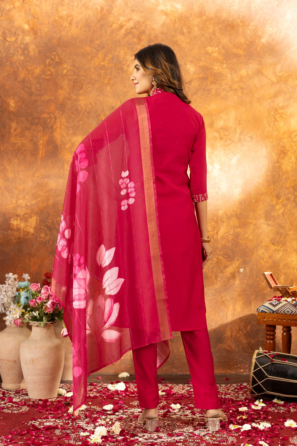 Pink Roman Silk Kurta Pant Set with Sequins and Hand Work