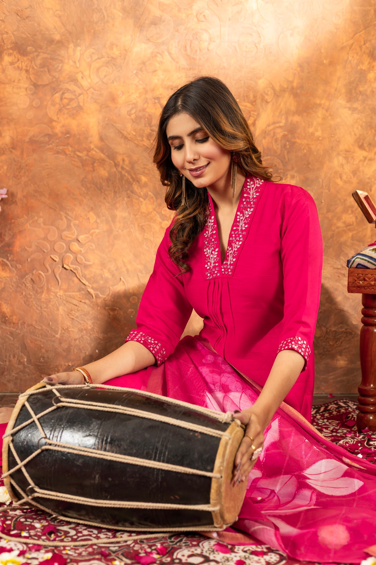 Pink Roman Silk Kurta Pant Set with Sequins and Hand Work