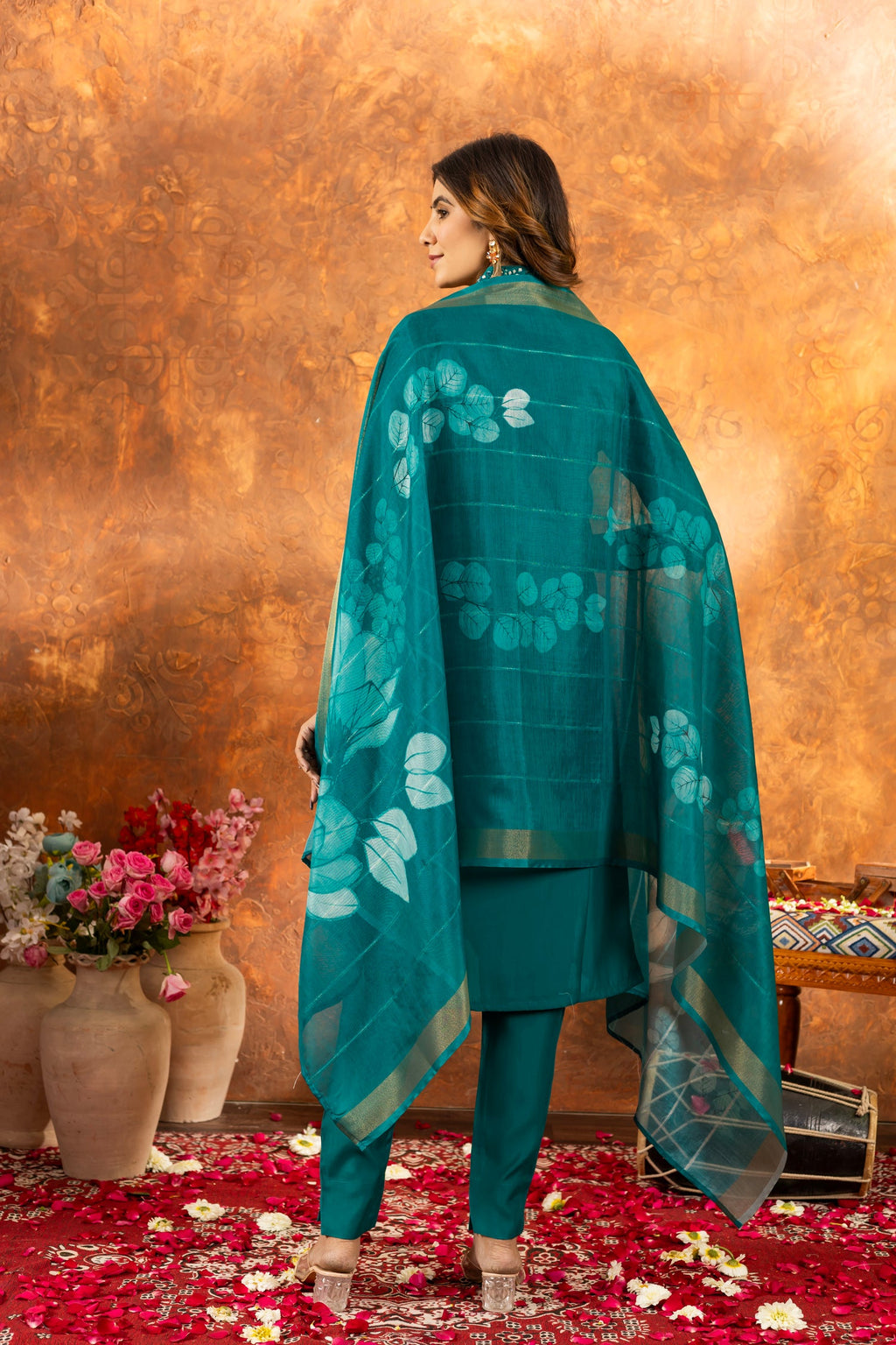 Rama Roman Silk Kurta Set with Sequins Embroidery & Handwork