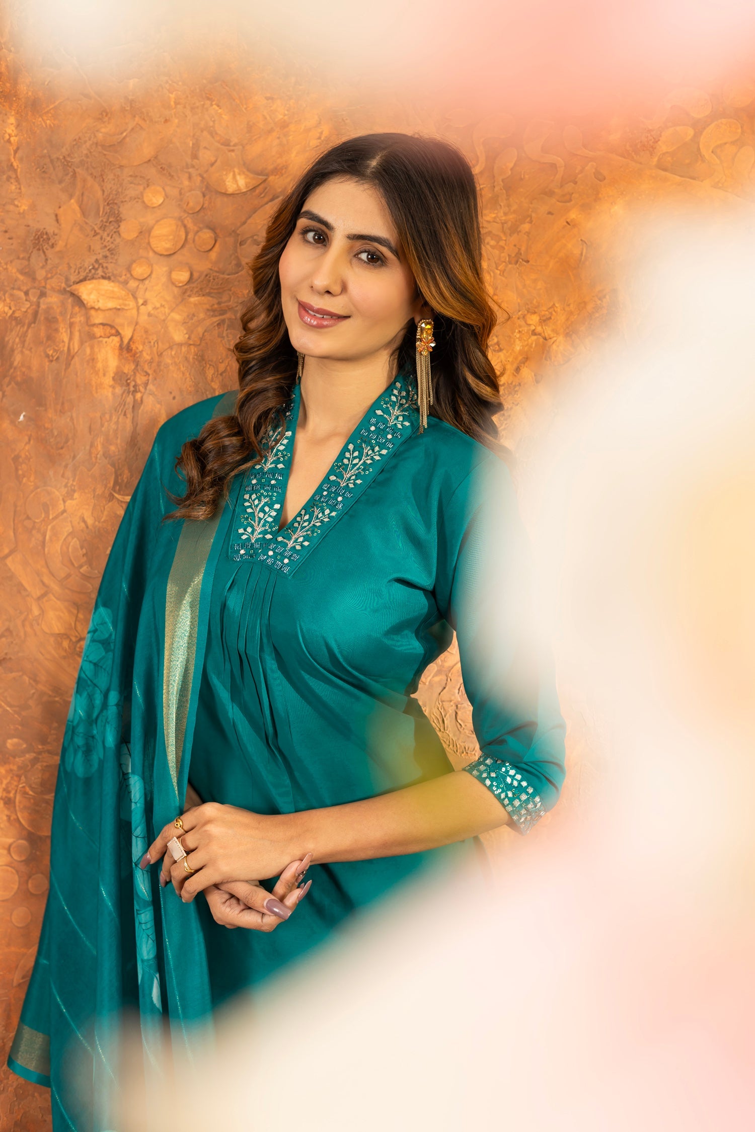 Rama Roman Silk Kurta Set with Sequins Embroidery & Handwork