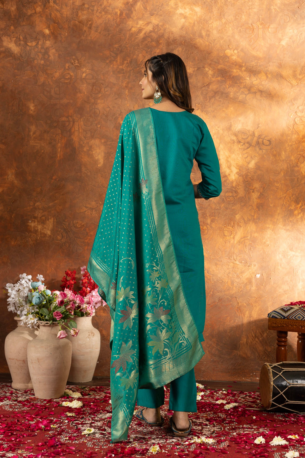 Rama Marina Silk Kurta Pant Set with Multi Embroidery Hand Work