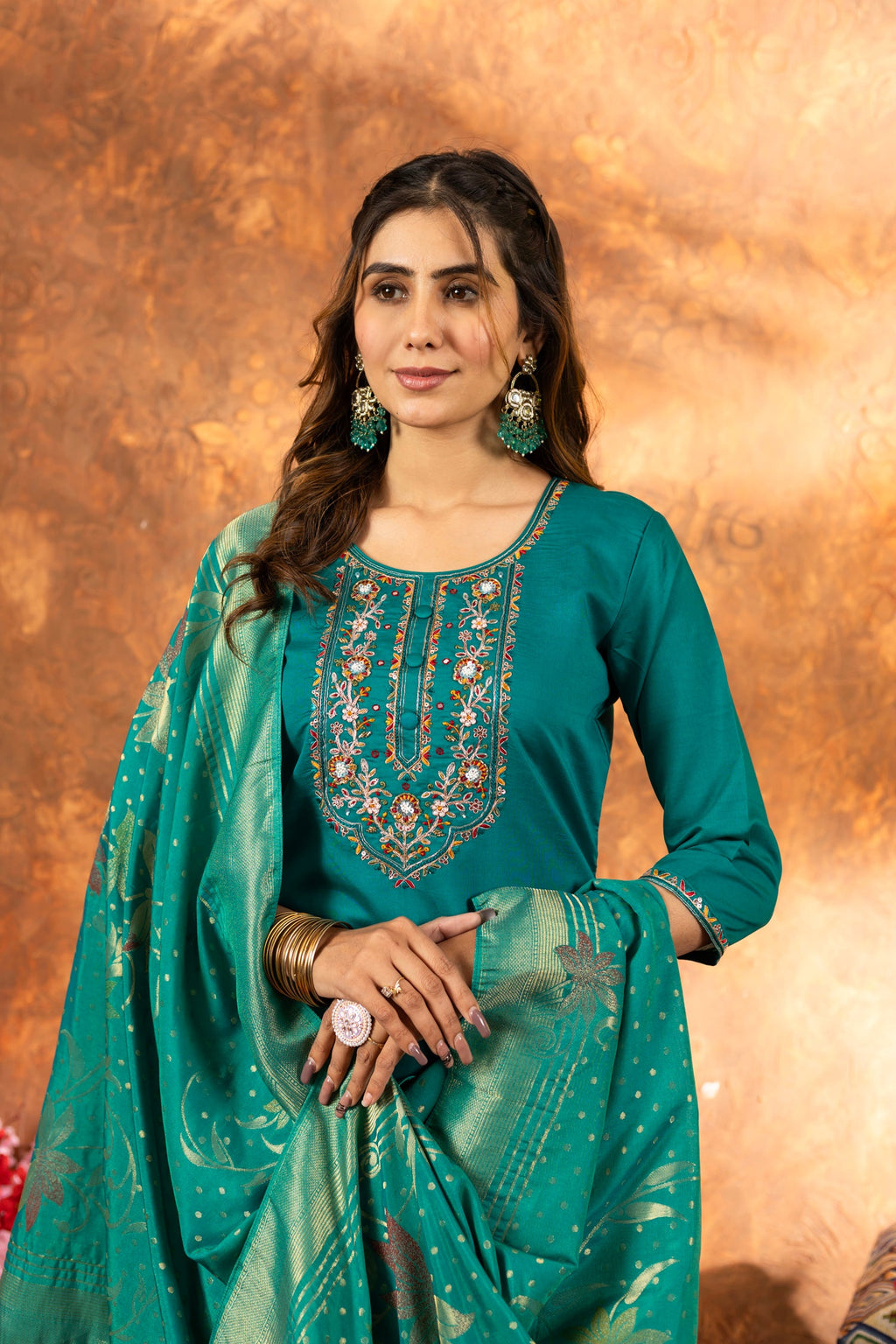 Rama Marina Silk Kurta Pant Set with Multi Embroidery Hand Work
