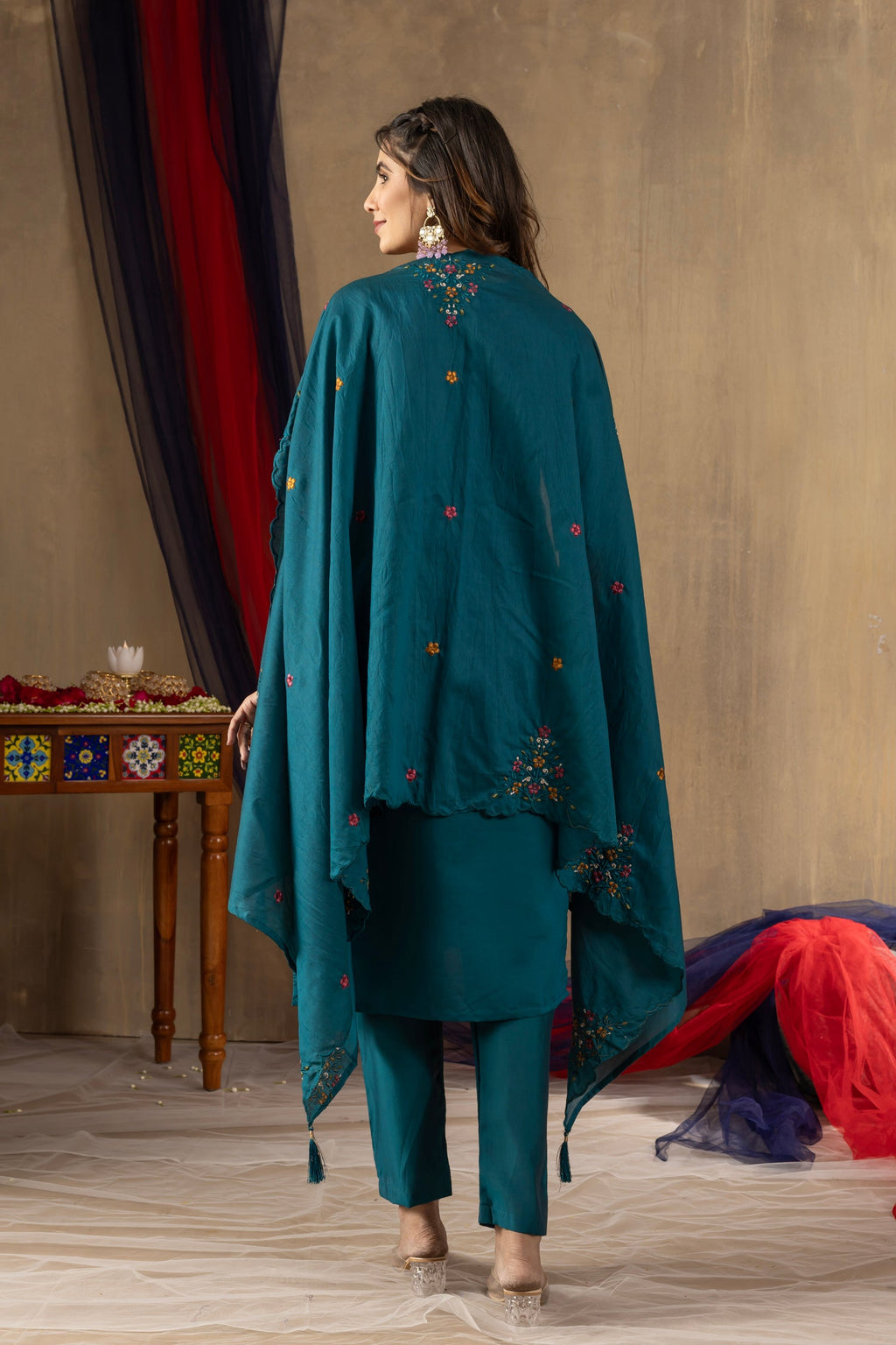 Rama Roman Silk Kurta Pant Set with Sequin Embroidery Detail