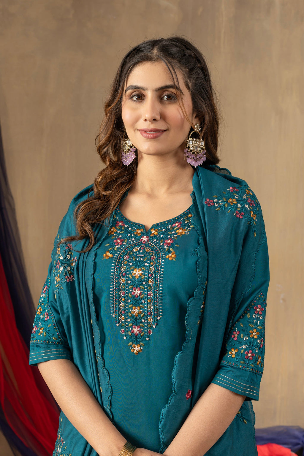 Rama Roman Silk Kurta Pant Set with Sequin Embroidery Detail