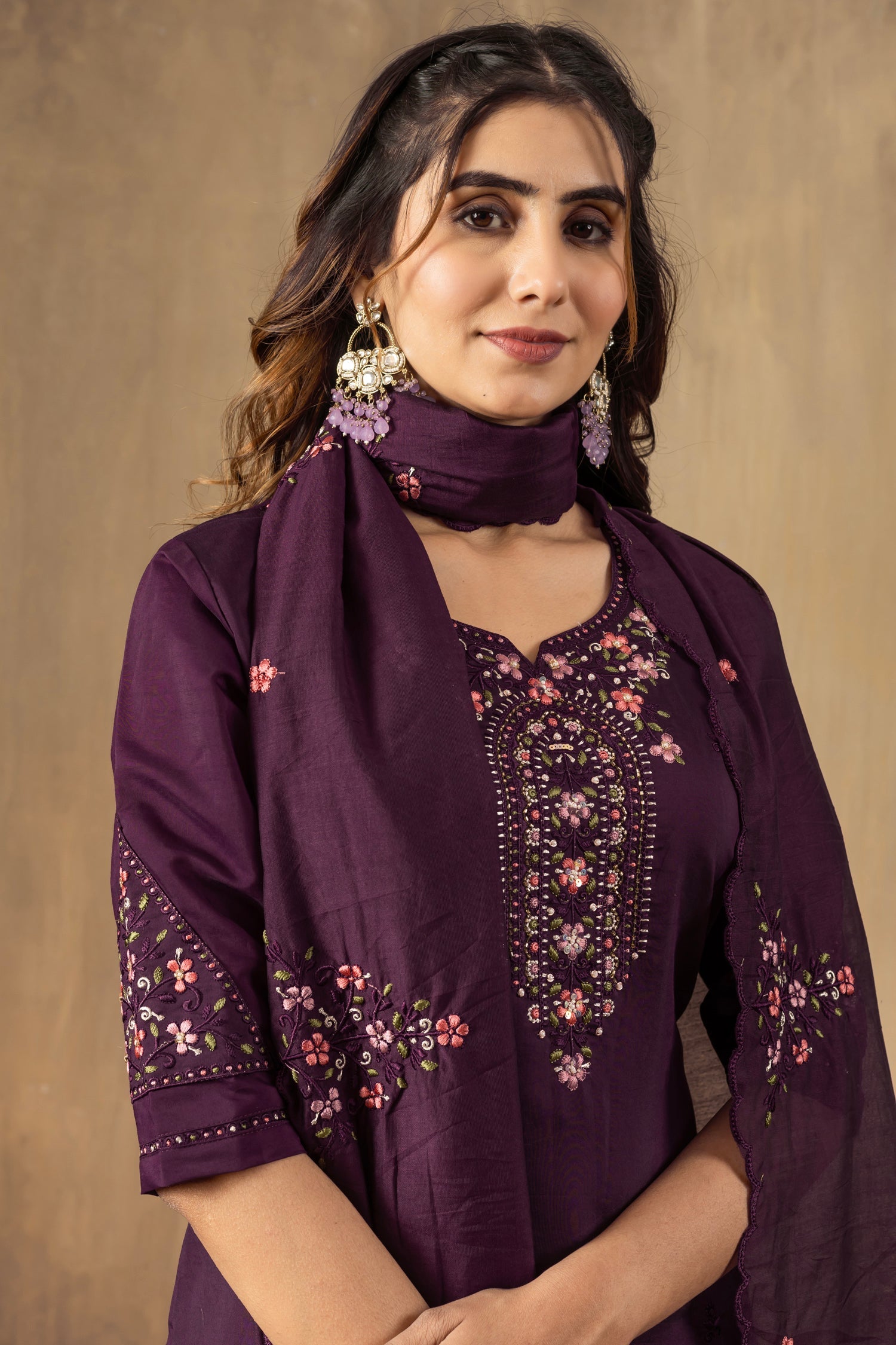 Wine Roman Silk Kurta Pant Set with Sequin Embroidery and Hand Work