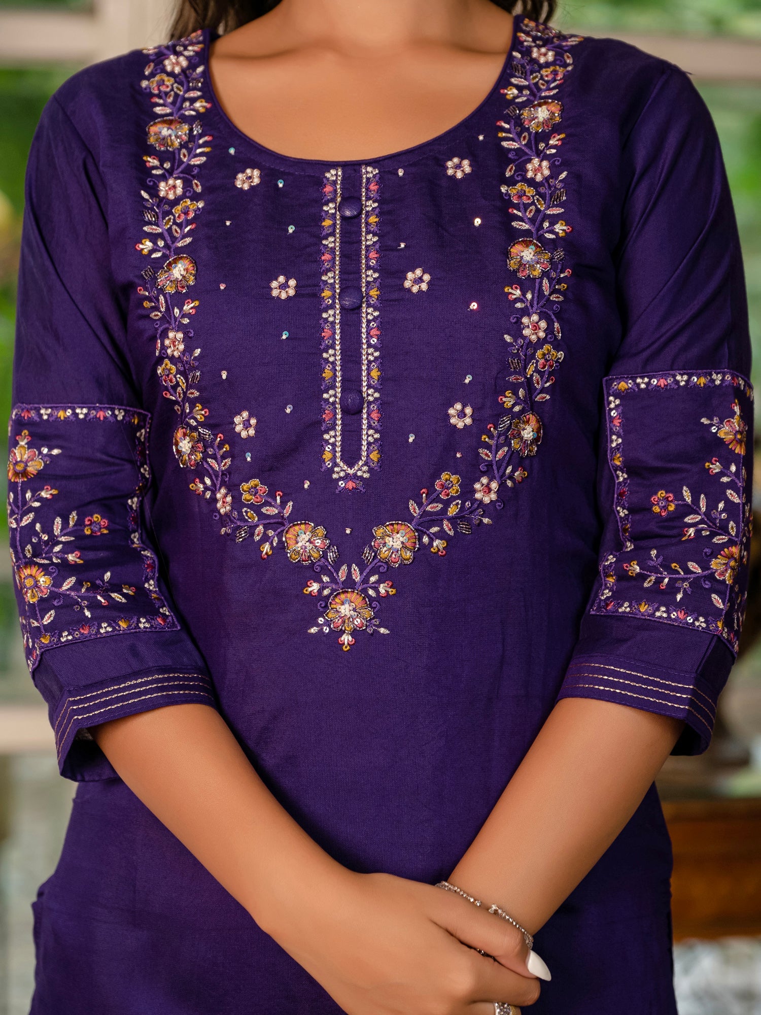 Wine Marina Silk Embroidered Kurta Pant Set with Dupatta
