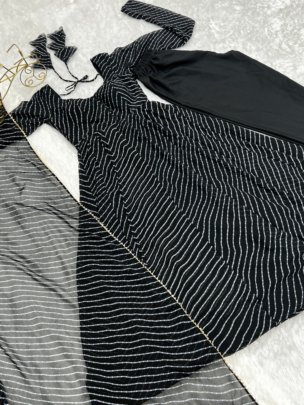 Women's Black Leheriya Print Faux Georgette Anarkali Set