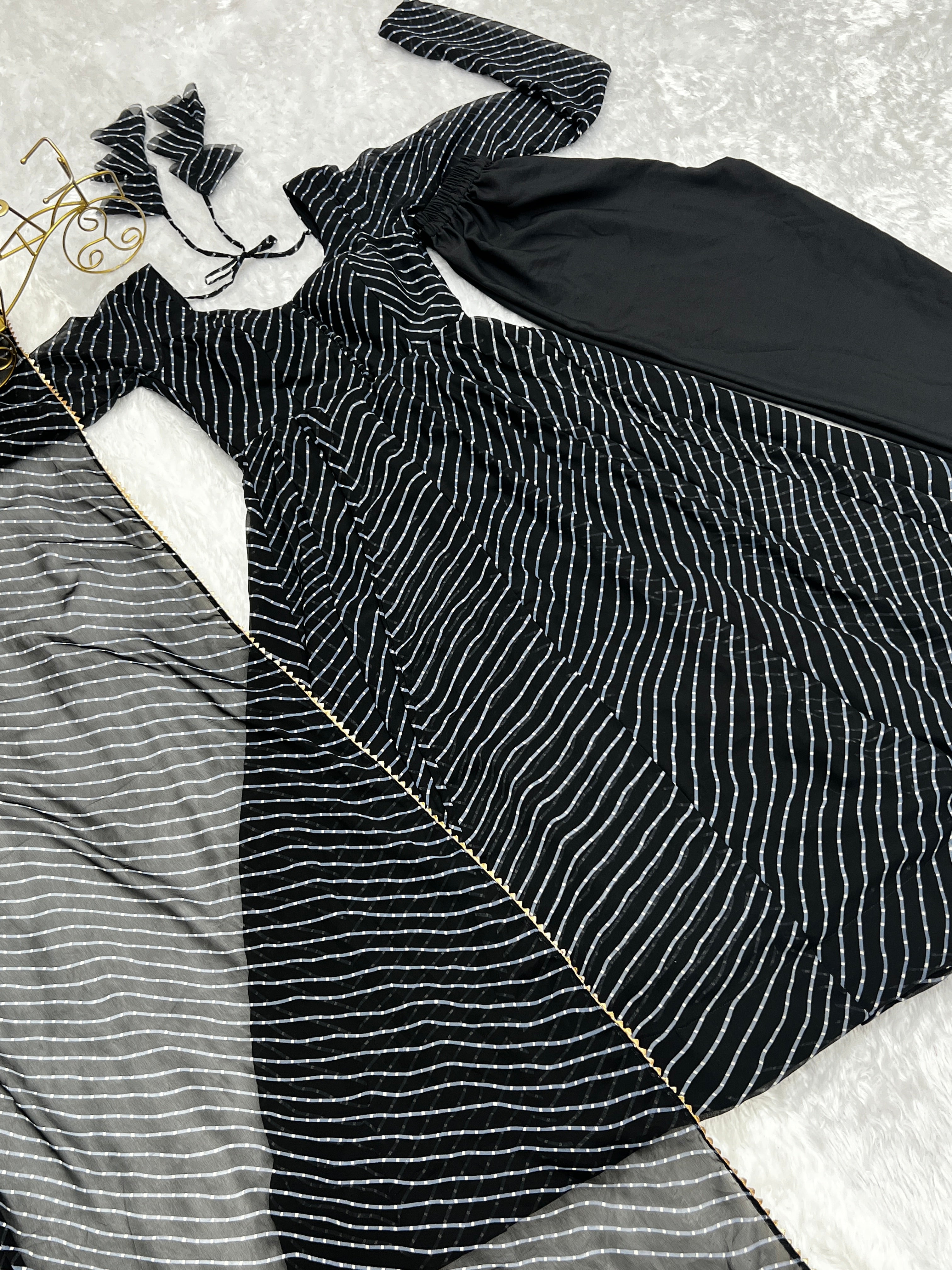 Women's Black Leheriya Print Faux Georgette Anarkali Set
