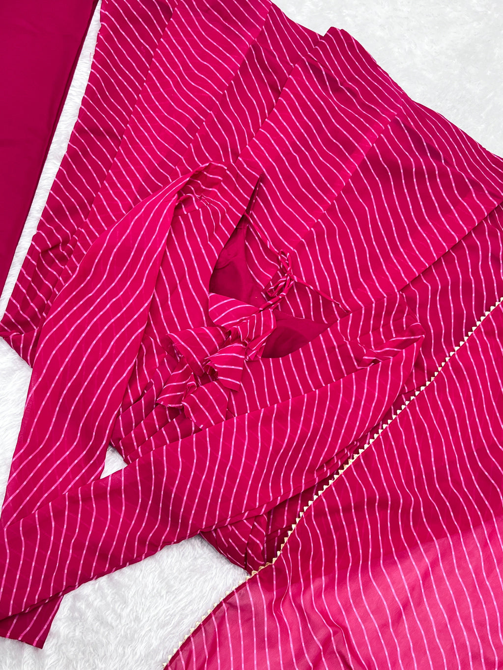 Magenta Pure Faux Georgette Laheriya Print Anarkali Kurta Pant Set