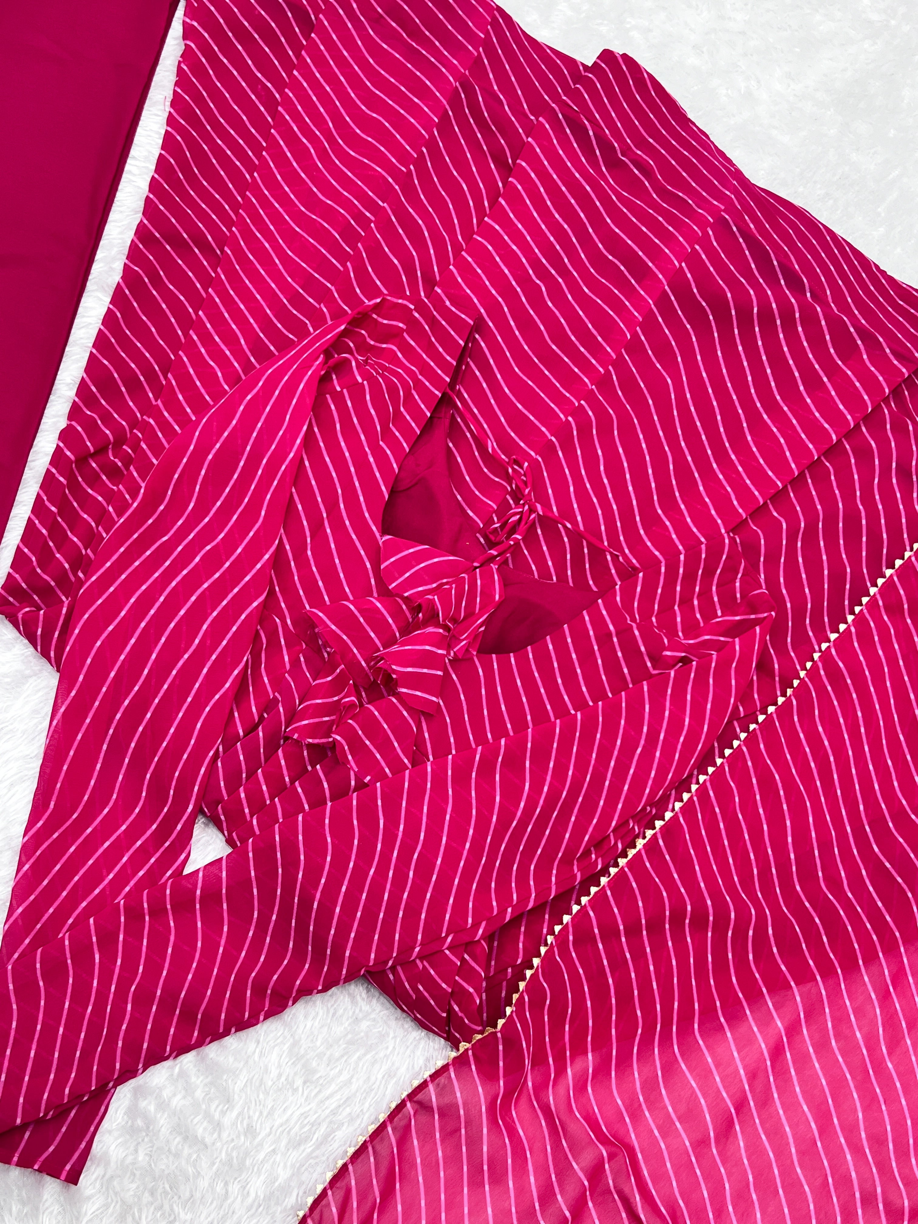 Magenta Pure Faux Georgette Laheriya Print Anarkali Kurta Pant Set