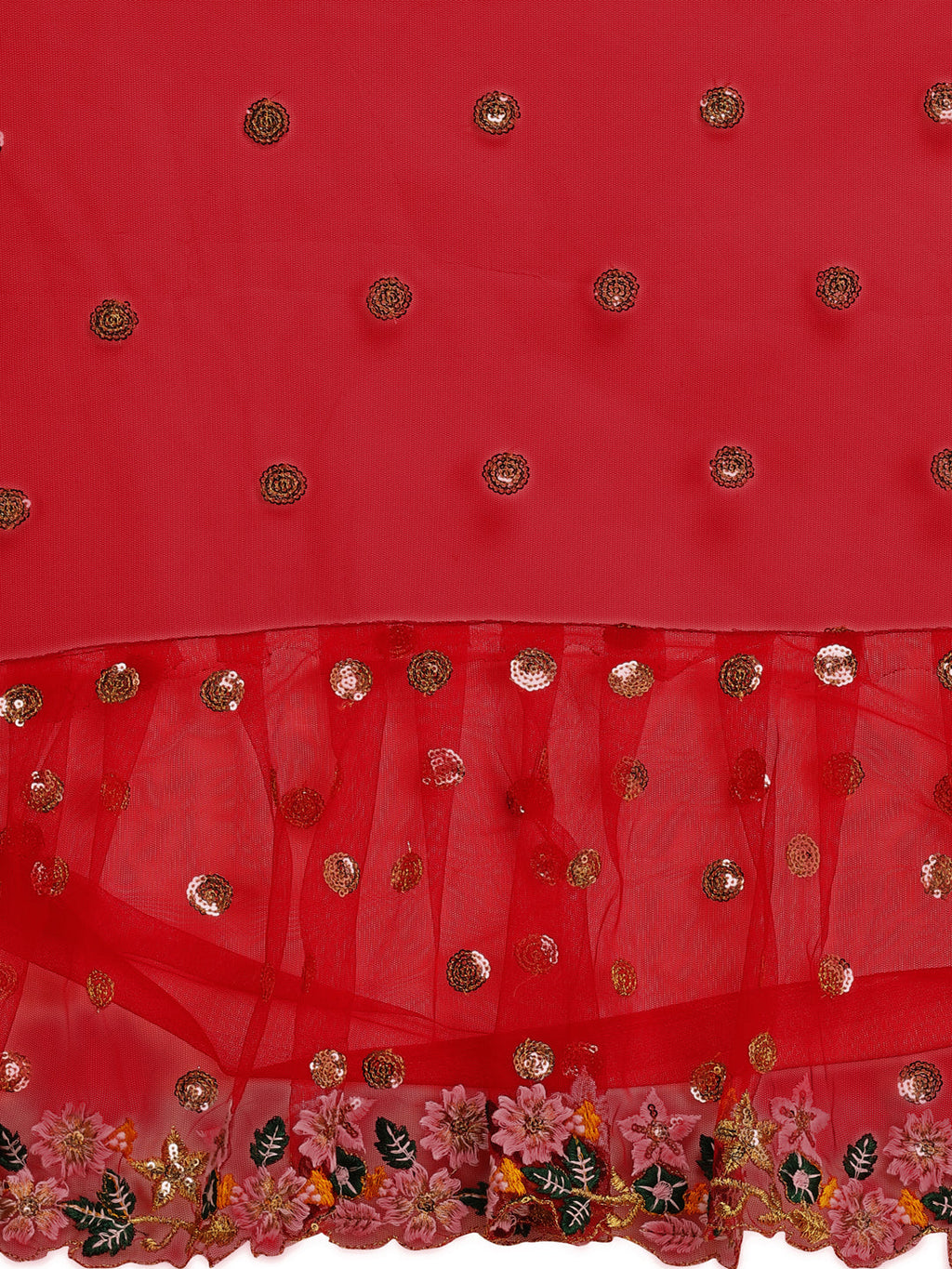 Lorenvalley Fashion Red Butterfly Net Ruffle Saree with Fancy Sequence work & Blouse
