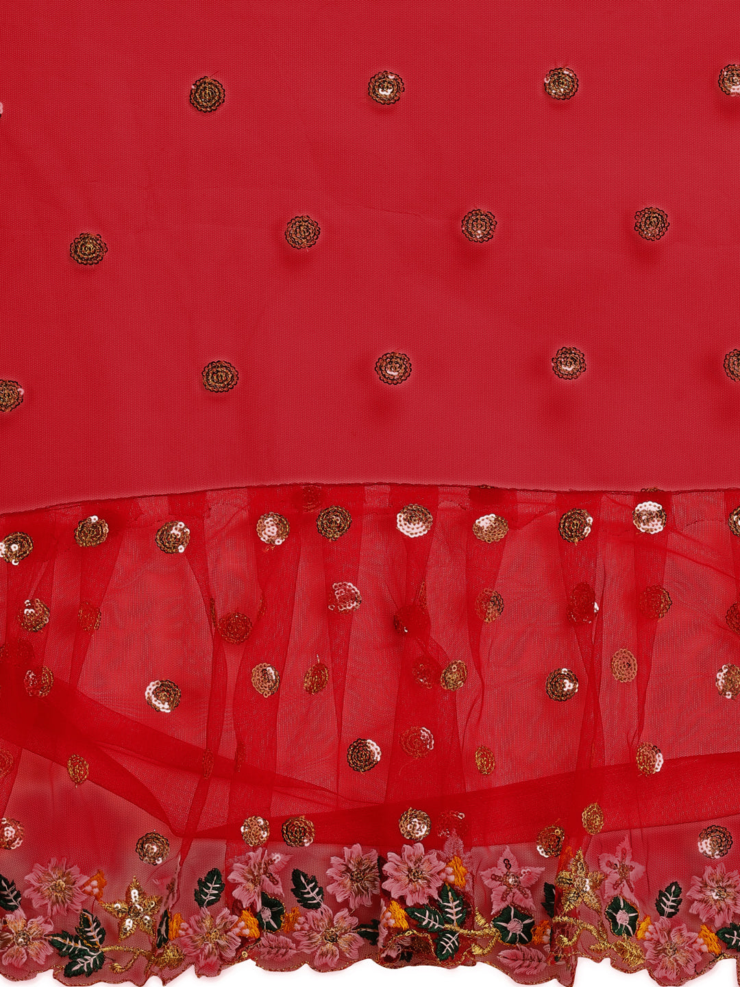 Lorenvalley Fashion Red Butterfly Net Ruffle Saree with Fancy Sequence work & Blouse