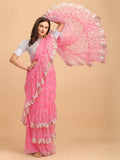 Pink Butterfly Net Ruffle Saree featuring intricate fancy sequence embroidery work