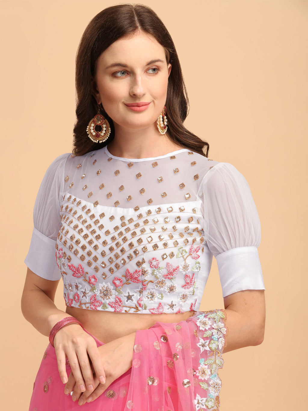 Pink Butterfly Net Ruffle Saree with Fancy Sequence Work