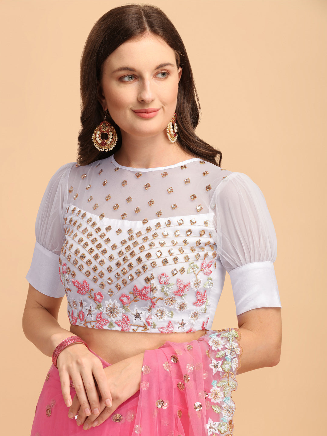 Pink Butterfly Net Ruffle Saree with Fancy Sequence Work