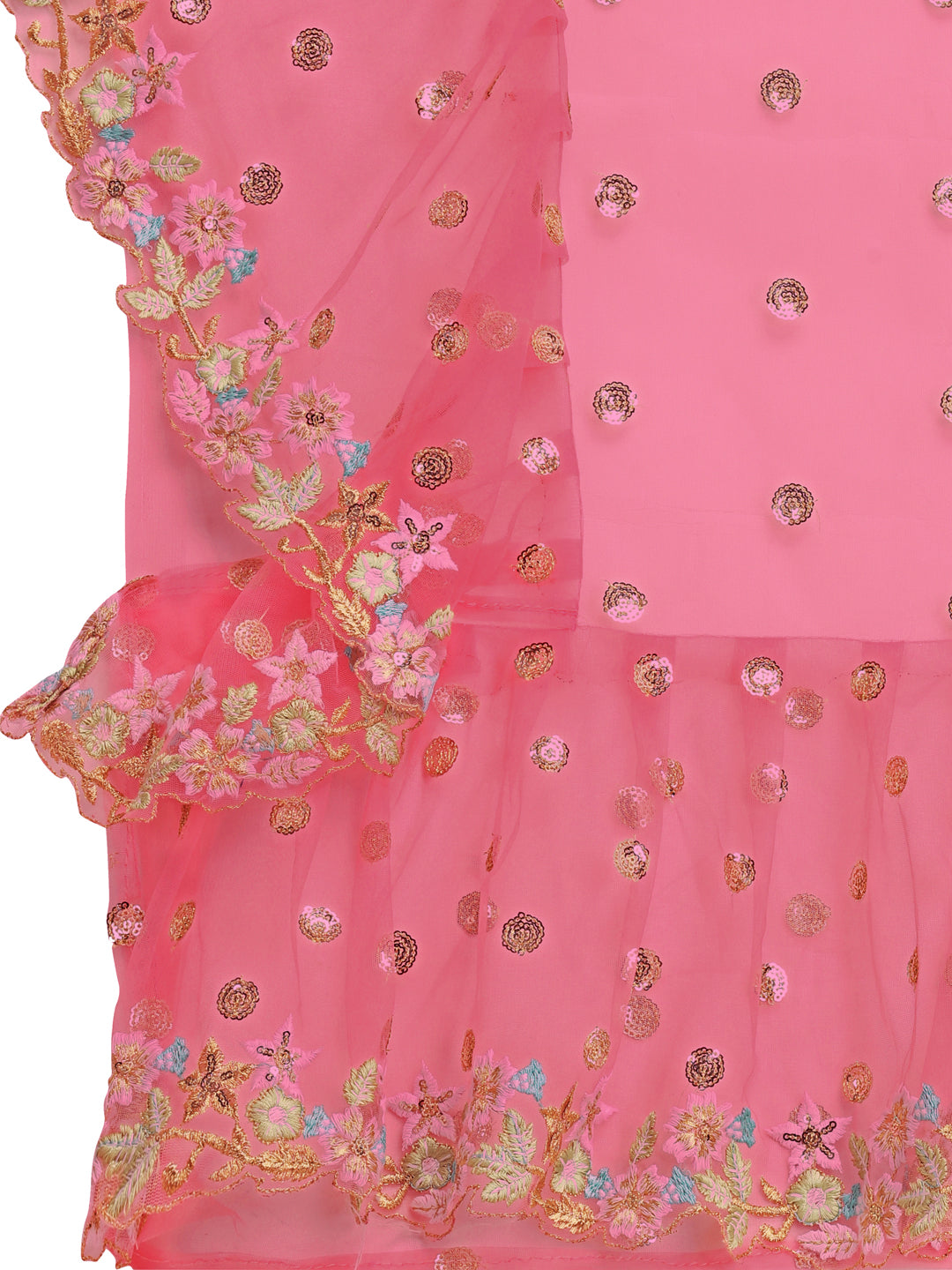 Pink Butterfly Net Ruffle Saree with Fancy Sequence Work