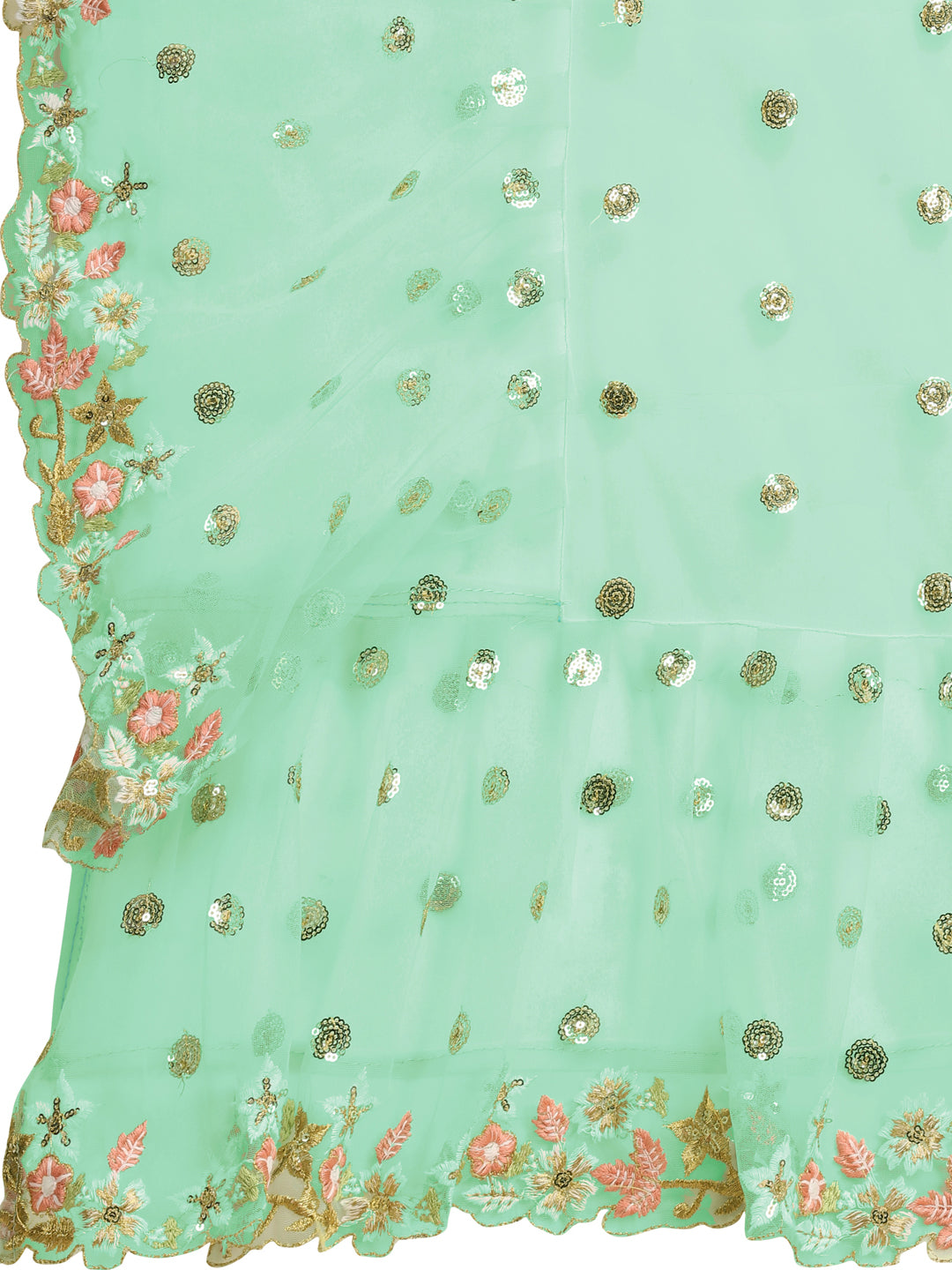 Seagreen Butterfly Net Ruffle Saree with Fancy Sequence Work