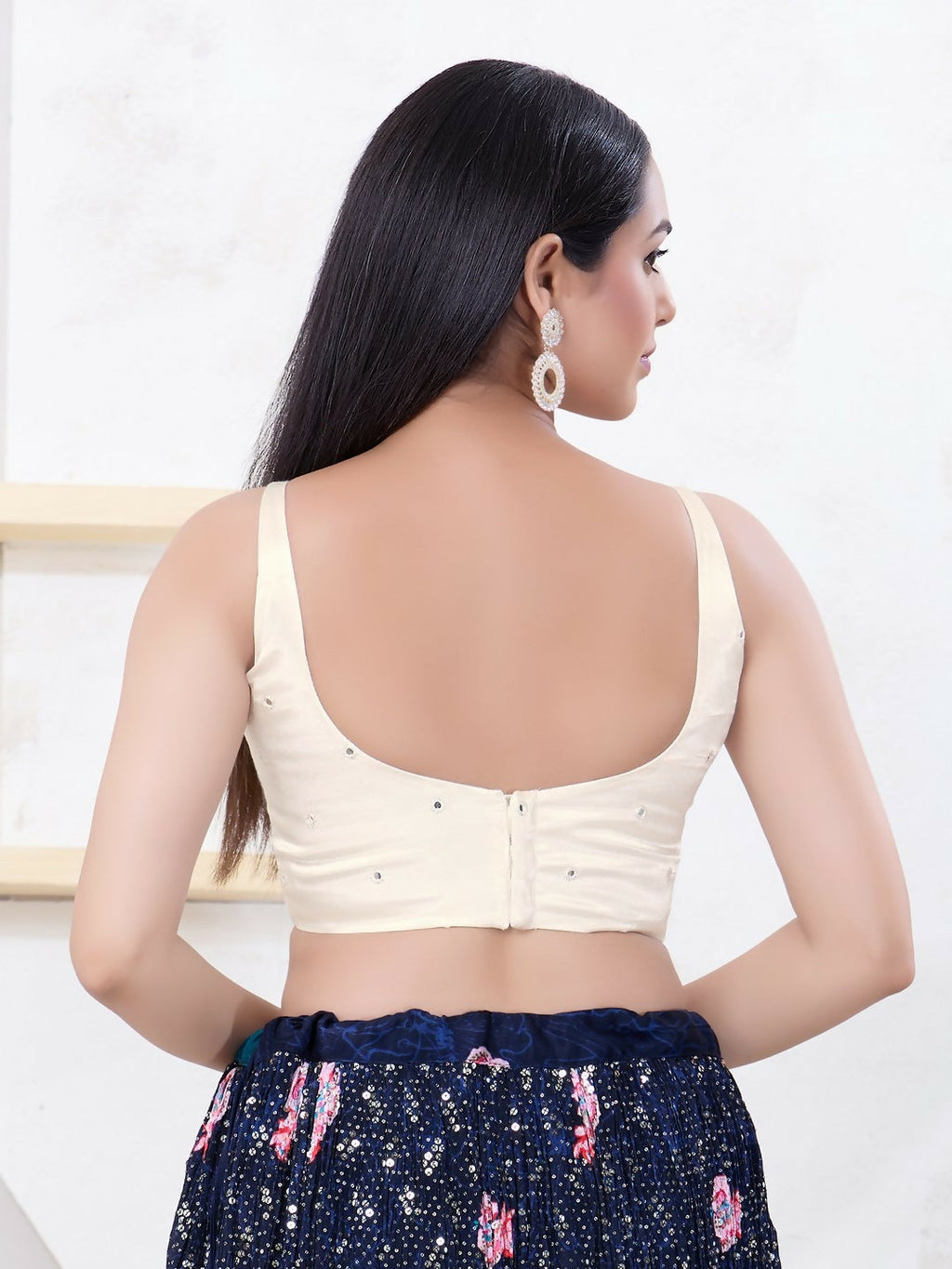 Off-White Gajji Silk Sleeveless Back Open Square Neck Blouse