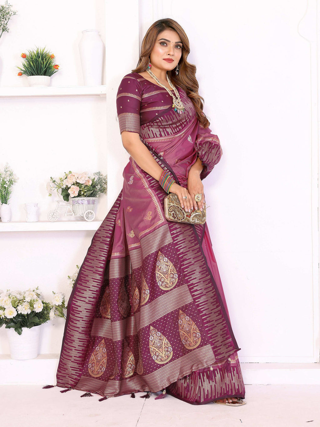 Magenta South Soft Silk Saree with Zari Weaving