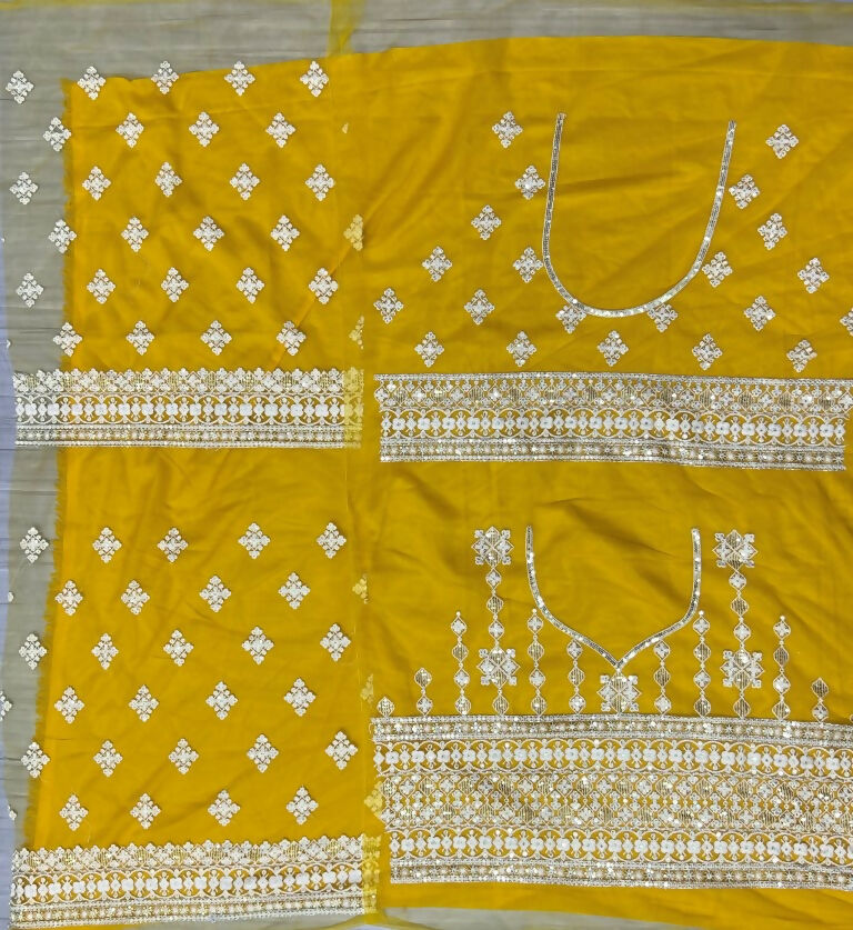 Yellow Net Wedding Lehenga Choli with Sequins and Thread Embroidery