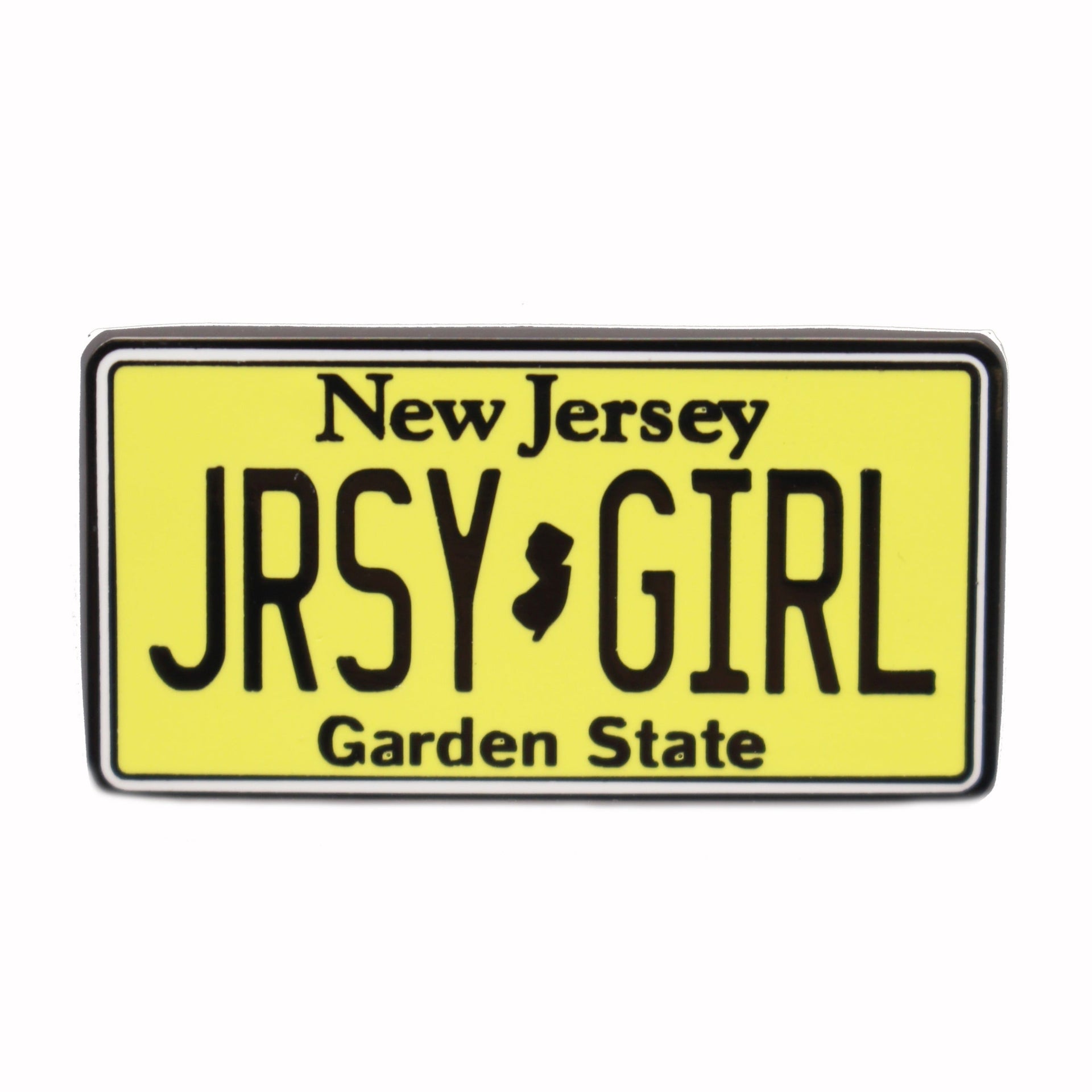Jersey Girl License Plate Enamel Pin with metal finish and butterfly clasp backer