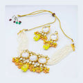Multicolor Kundan necklace set with gold-plated finish and adjustable cord
