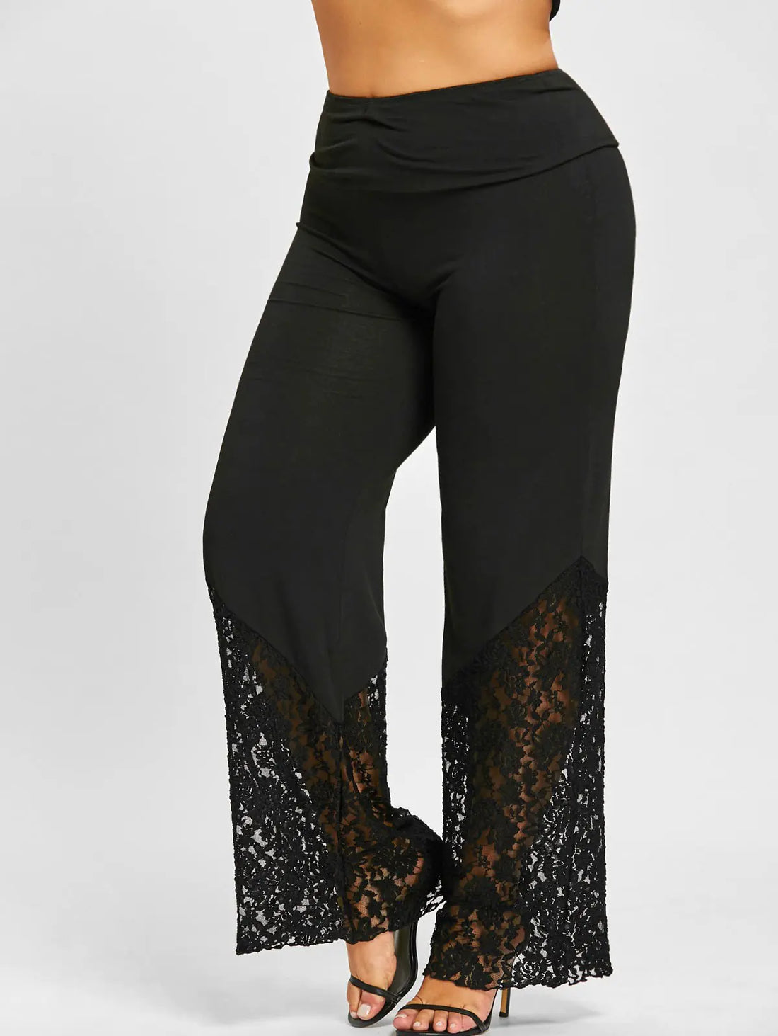 Women's Casual Wide Leg Pants with Lace Hem Detail - Image 8