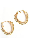 Gold-polished anklets with white pearls and small bell muvvas for traditional wear
