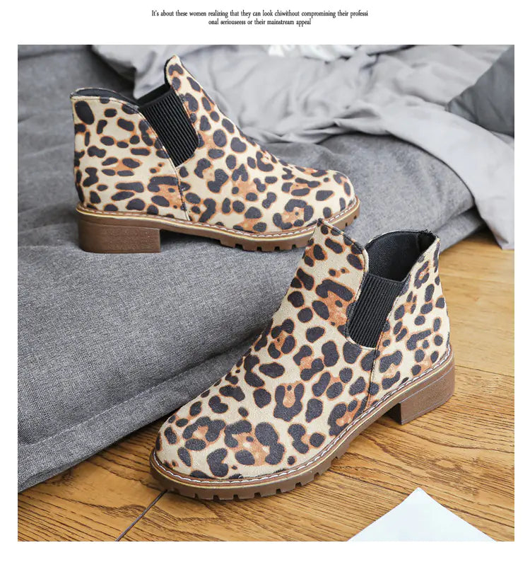 Plus Size Women's Autumn Winter Casual Loafers with Leopard Print