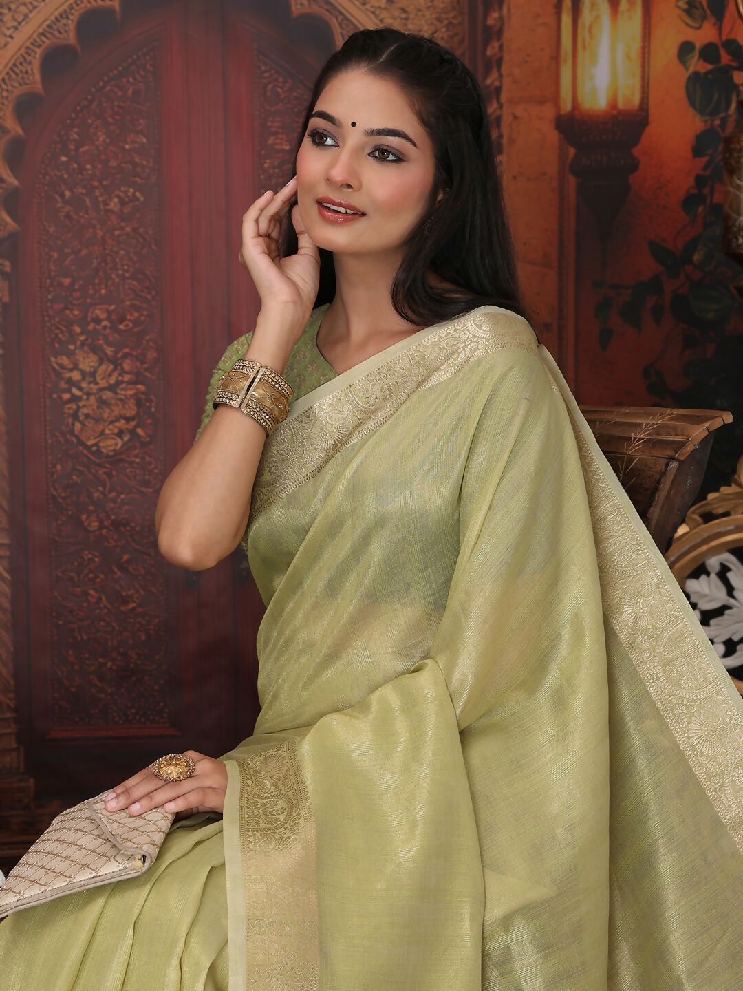 Shree Shyam Fashion Organza Mhendi Green Saree