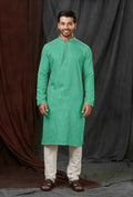 C.Green self-jacquard kurta paired with off-white cotton pyjamas for toddler boys