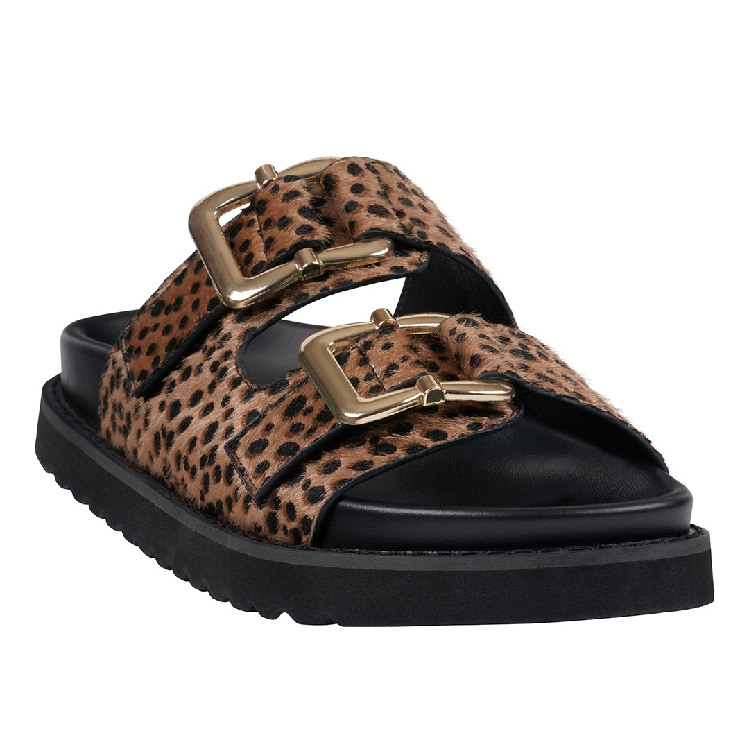 Women's Juno camel slide footbed sandals with a minimalist design and contoured sole
