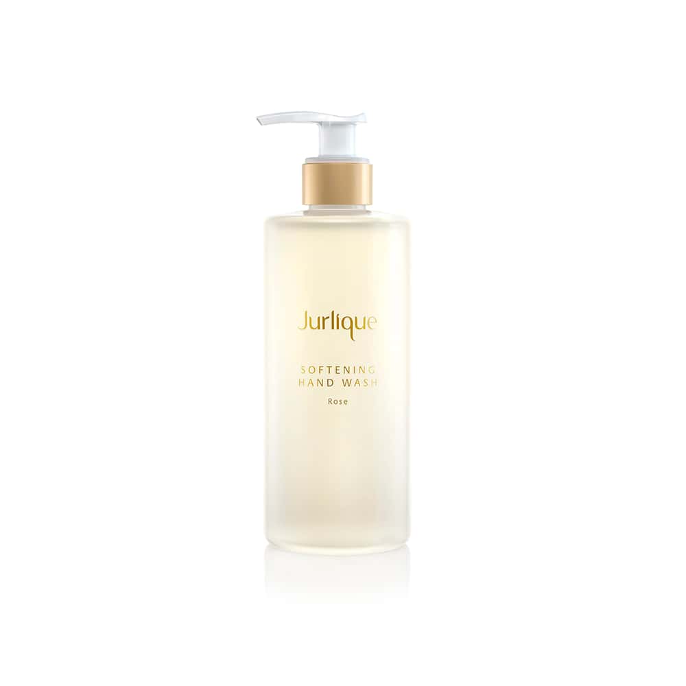 A 10 OZ bottle of Jurlique Softening Rose Hand Wash featuring botanical ingredients
