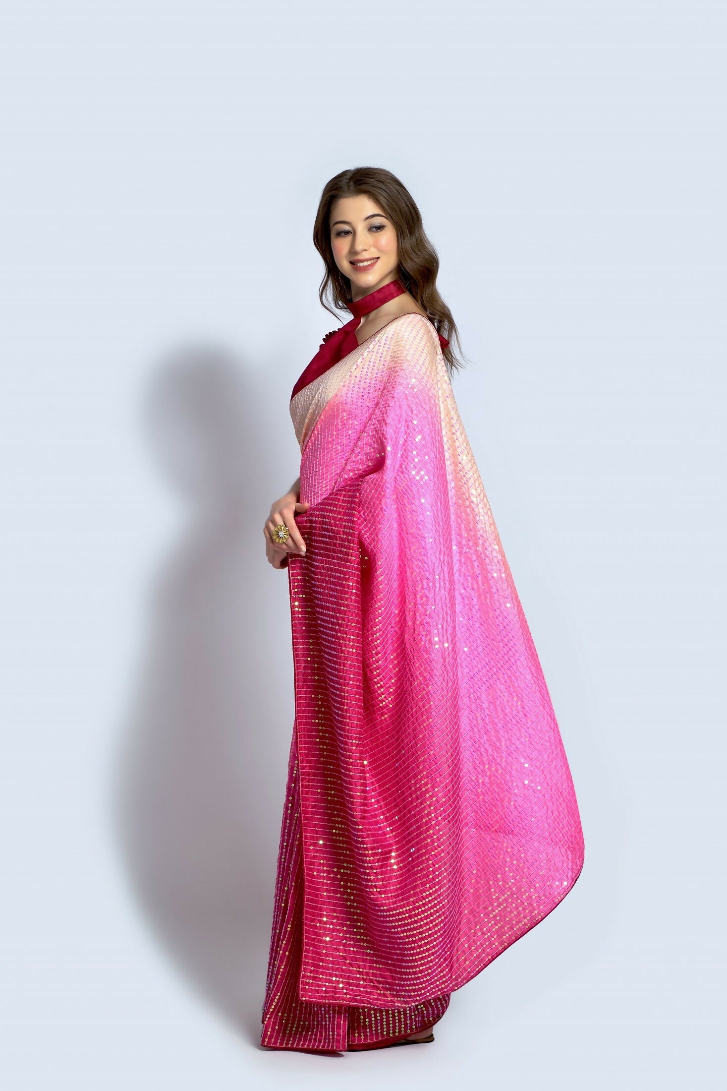 Pink Vichitra Silk Embroidered Party Wear Saree