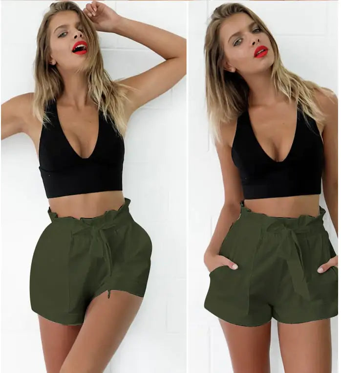 Women's High Waist Paperbag Shorts with Tie Belt in Brown - Image 27