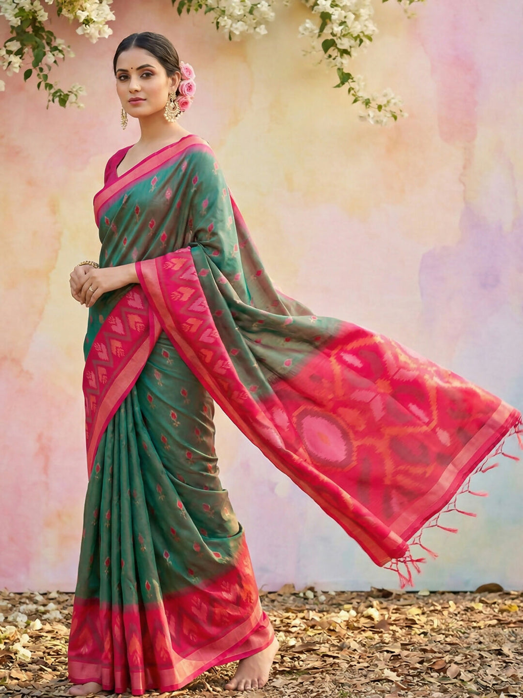 Mehndi Soft Silk Saree with Coordinating Blouse