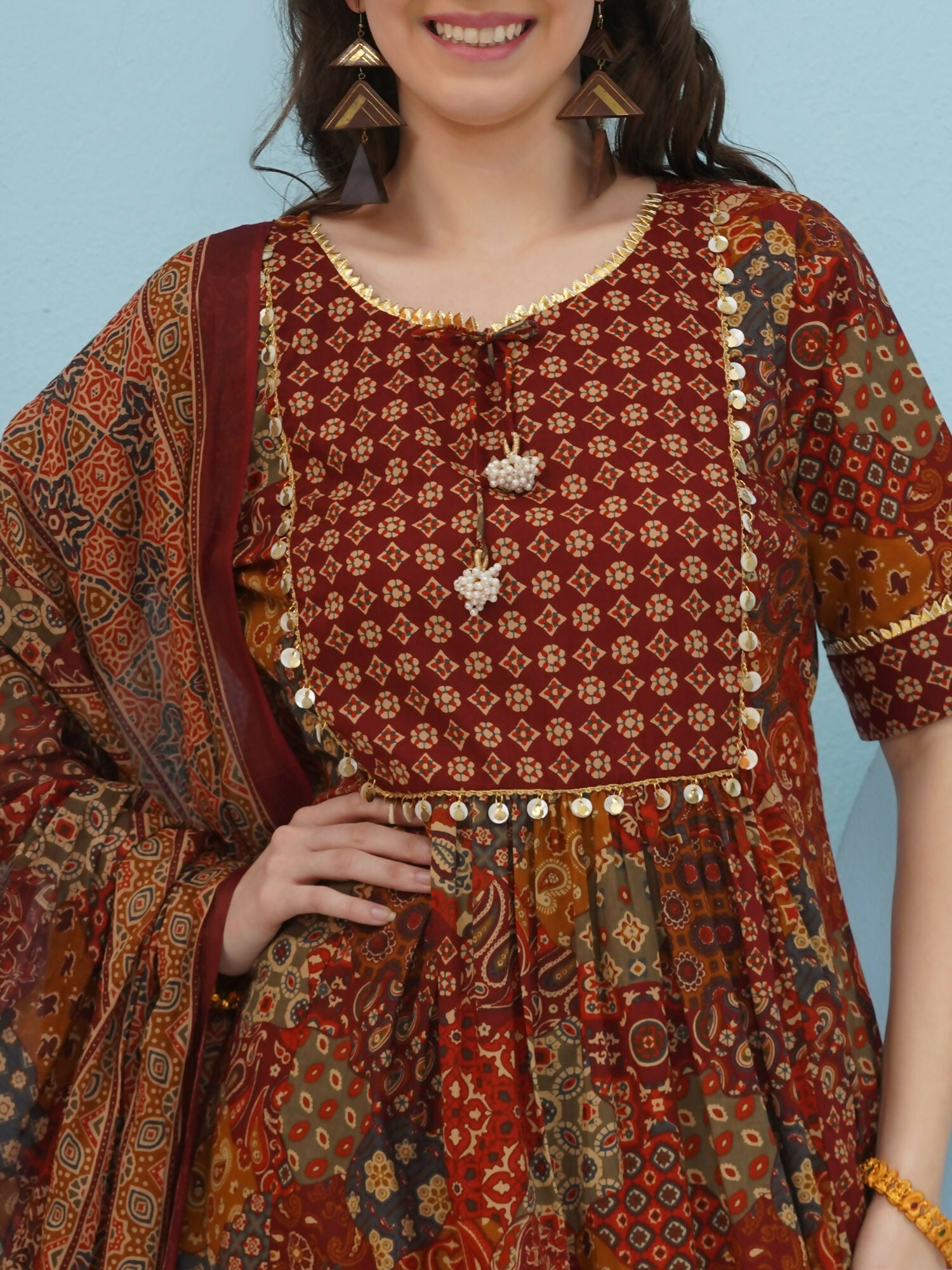 Brown Cotton Suit Set for Women