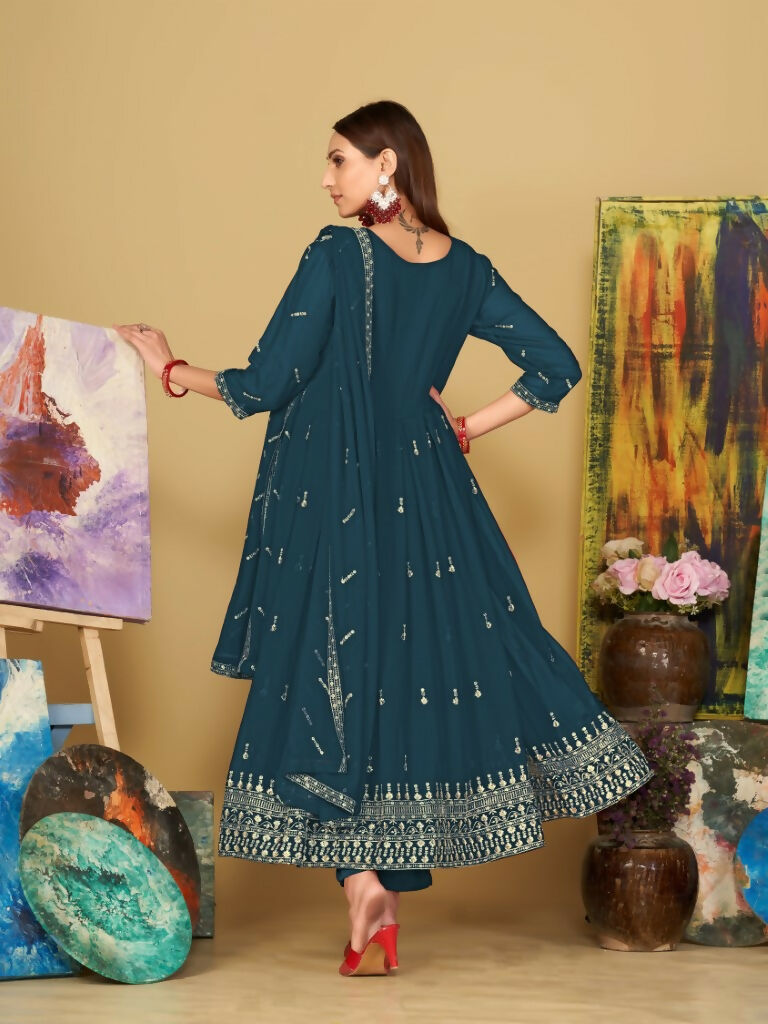 Rama Georgette Embroidered Anarkali Kurta Pant Set with Dupatta