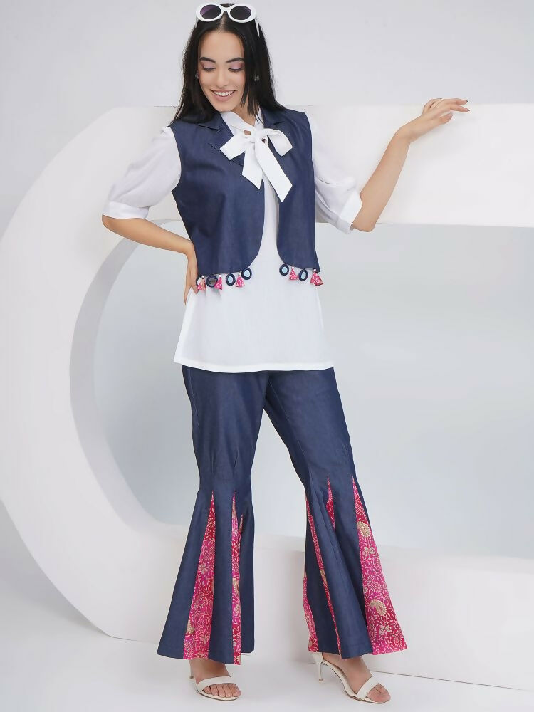 White Rayon Crepe Hand-Embellished Mirror Work Sharara Set