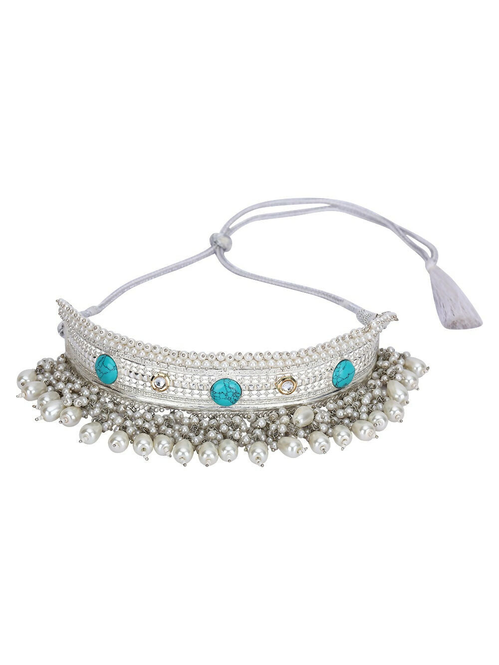 White Bead Silver Tone Statement Necklace for Elegant Occasions